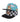 Custom printed snapback hats featuring cow and checker patterns with leather patch logos.
