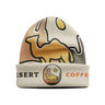 Custom printed beanie featuring camel and desert landscape graphic with 'Desert Coffee' logo