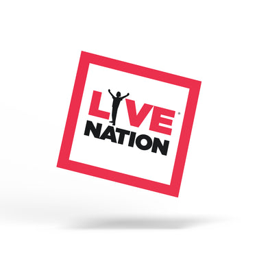 Custom vinyl sticker with bold red and black logo design and event-themed silhouette figure.