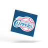 Custom square vinyl sticker with sports-themed logo design on a blue background.